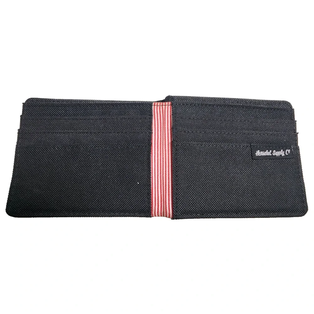New Herschel Supply Designer Men's Street Style Logo Bi Fold Wallet Black